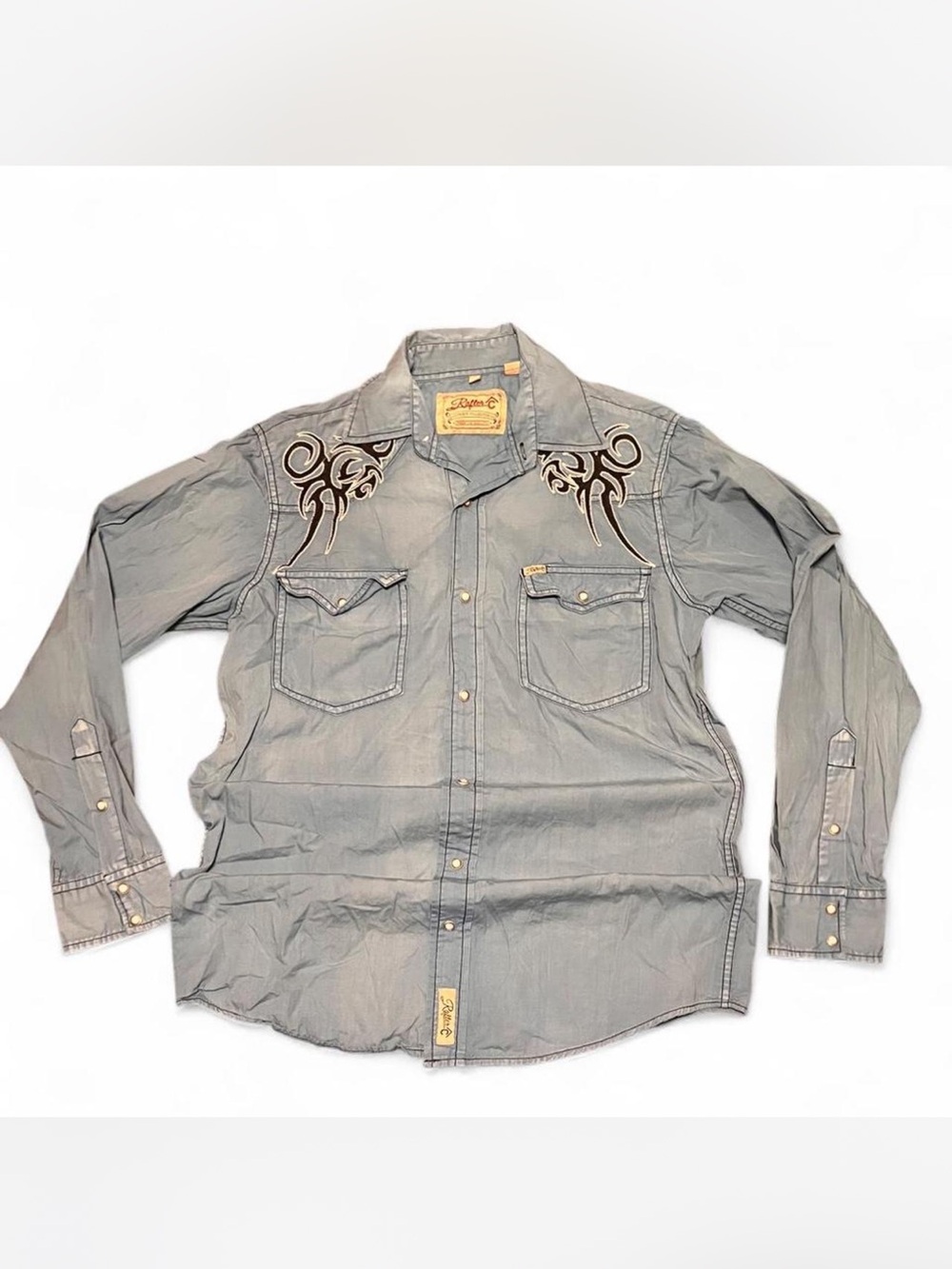 Rafter C Men’s Western Gothic Style embroidered pearl snap